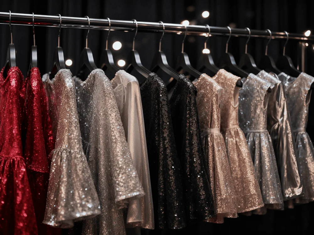 Various styles of sequined dresses