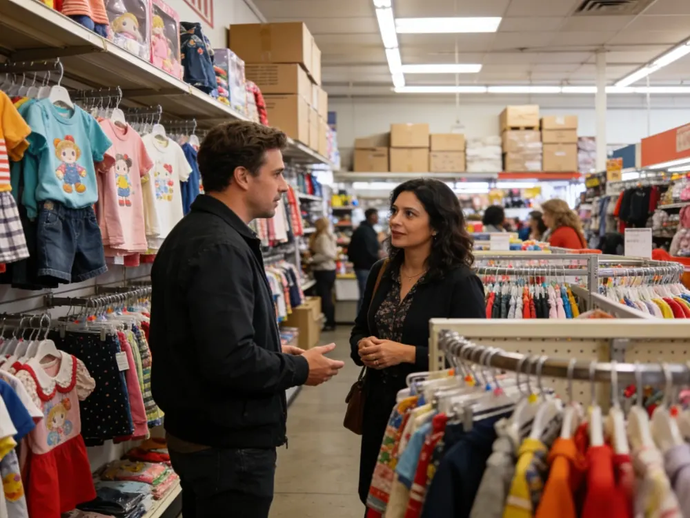 Shopping for children's clothing in store.