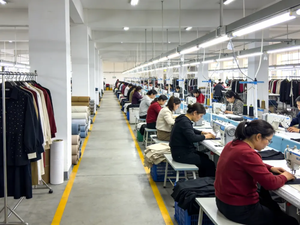 Panoramic View of a Modern Garment Factory Workshop