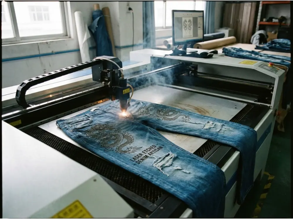 Laser finishing technology on denim jeans for sustainable manufacturing