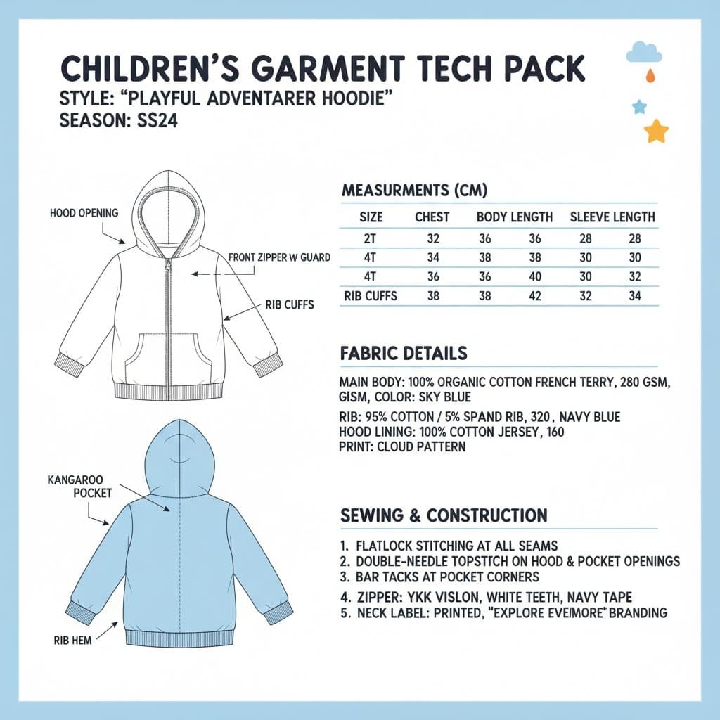 Professional tech pack for custom kids clothing manufacturer Australia.
