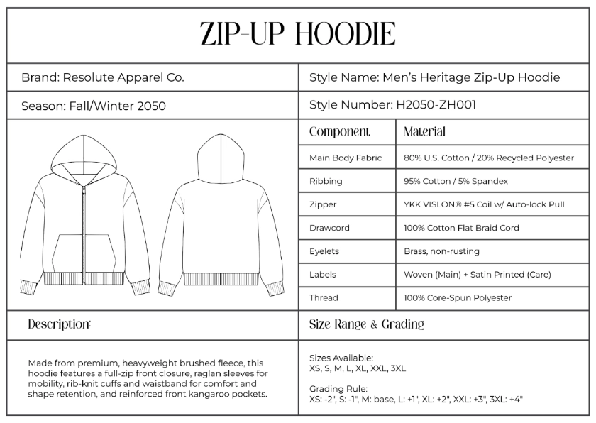 Clothing tech pack template