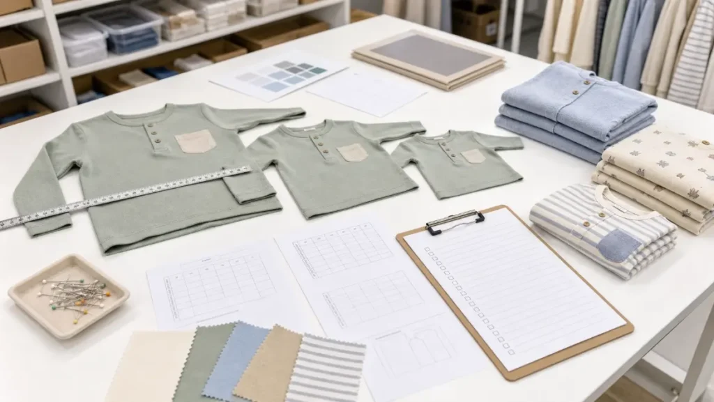 kidswear sampling size set review and quality control table