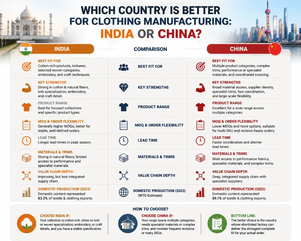 Comparison Chart of Garment Manufacturing in India and China