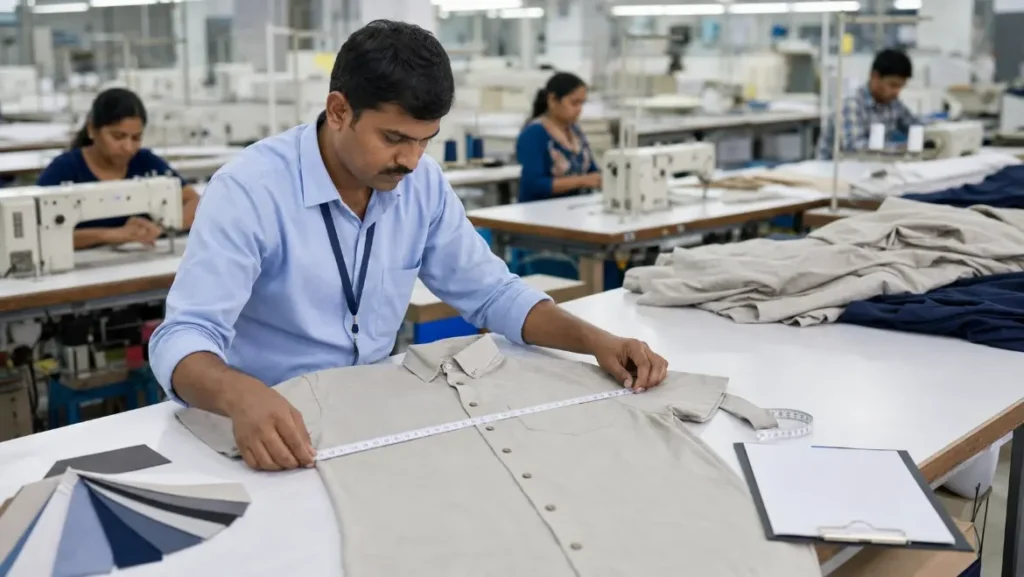 Remise de marchandises de vêtements dans la zone d'exportation d'une usine de confection indienne