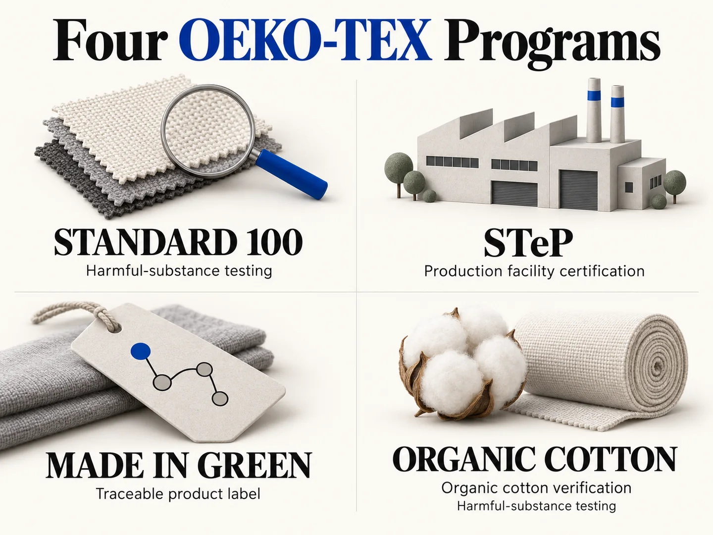 مقارنة بين معايير OEKO-TEX STANDARD 100 و STeP و MADE IN GREEN والقطن العضوي