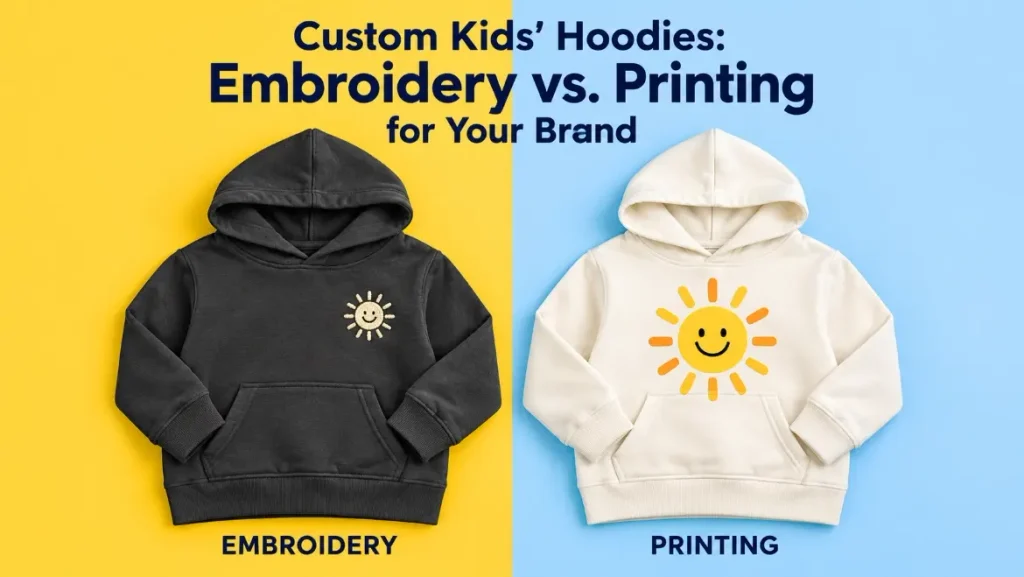 Custom Kids’ Hoodies: Embroidery vs. Printing for Your Brand